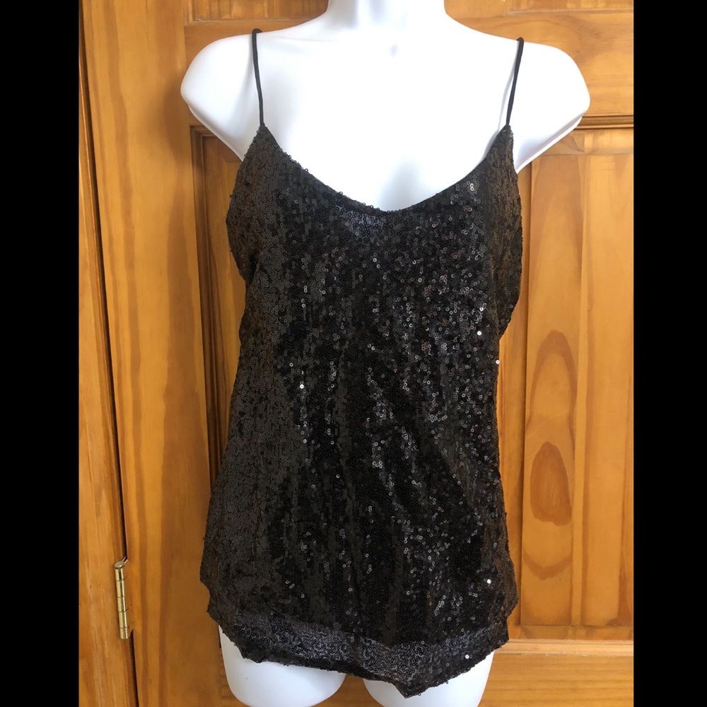XXL Black sexy Sequin cami top party clubwear holiday club business tank top